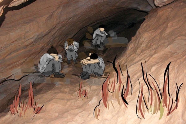그림 ② 단양 곡계굴 내부. 동굴 안은 300여 명이 다 들어갔다고는 믿을 수 없을 정도로 협소했다.