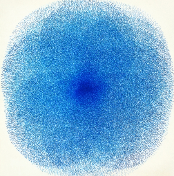 'Memory'(2008). 파란색 셀들이 모여 하나의 흐름을 보이고 있다. (사진 제공: 신수진 작가)