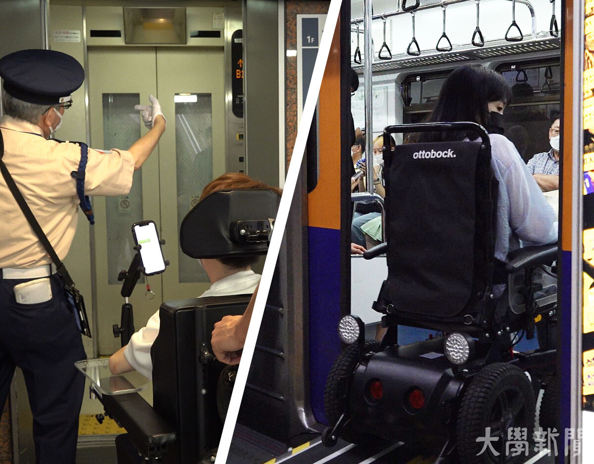 (왼쪽) 미우라 씨가 역무원에게 환승 경로를 안내받는 상황. (오른쪽) 정혜인 씨가 안전발판을 이용해 지하철에 탑승하던 중 안전발판이 지하철 문에 낀 상황.