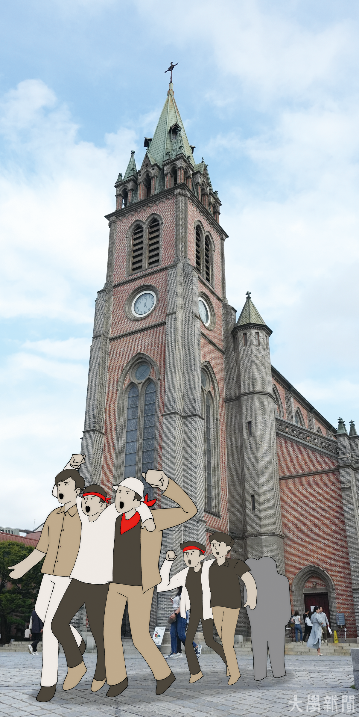 ▲1987년 6월, 민주주의를 향한 뜨거운 외침으로 가득한 명동성당.